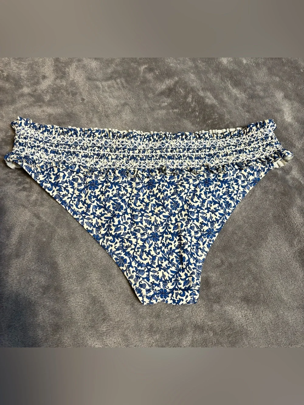 Tory Burch Blue and White Floral Smocked Bikini Bottoms